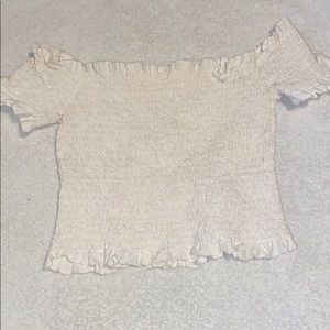 White Off the Shoulder Lettuce Trim Crop